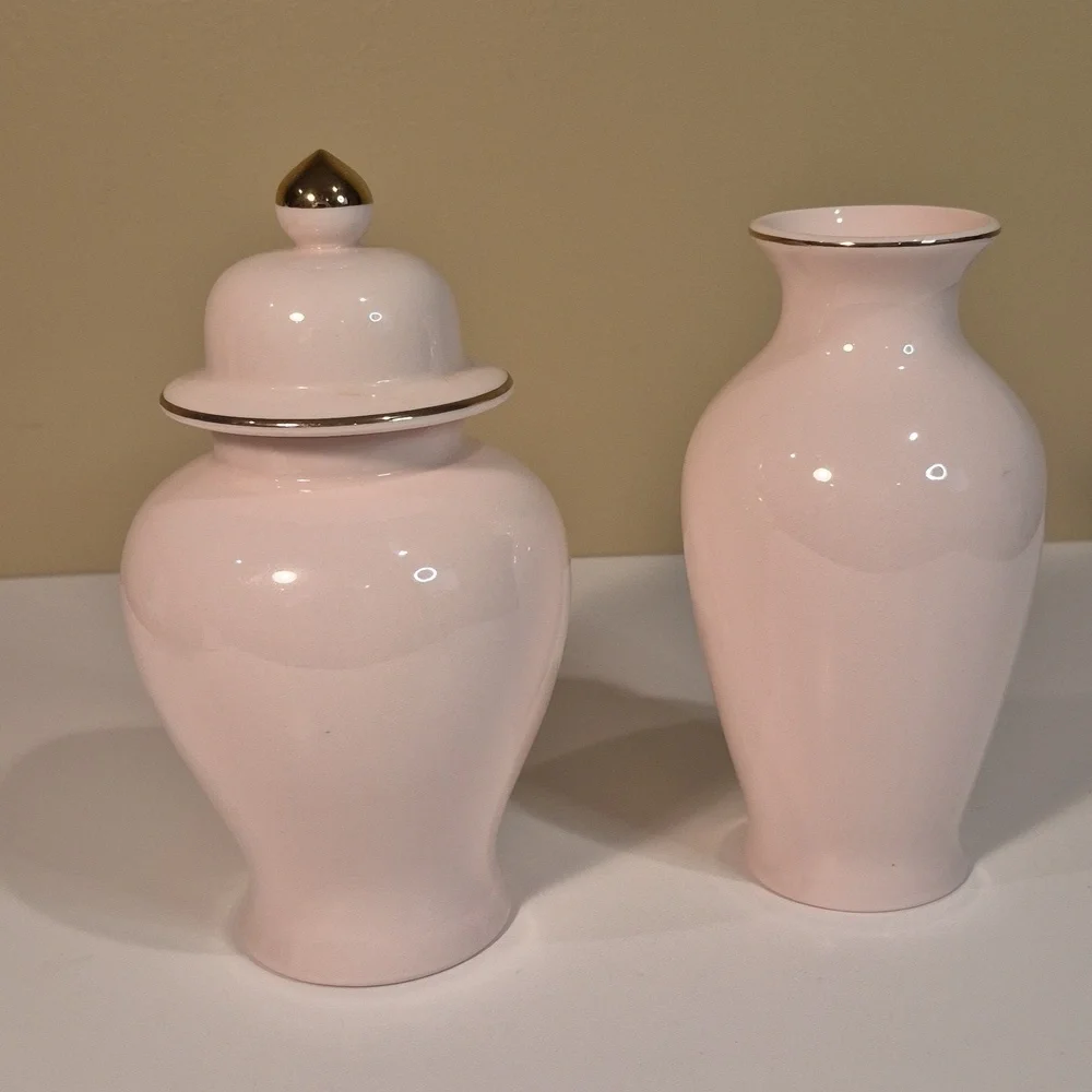 YAMA JI Vintage 80s Pink Floral Vase And Matching Lidded Ginger Jar Set - Picture 4 of 16